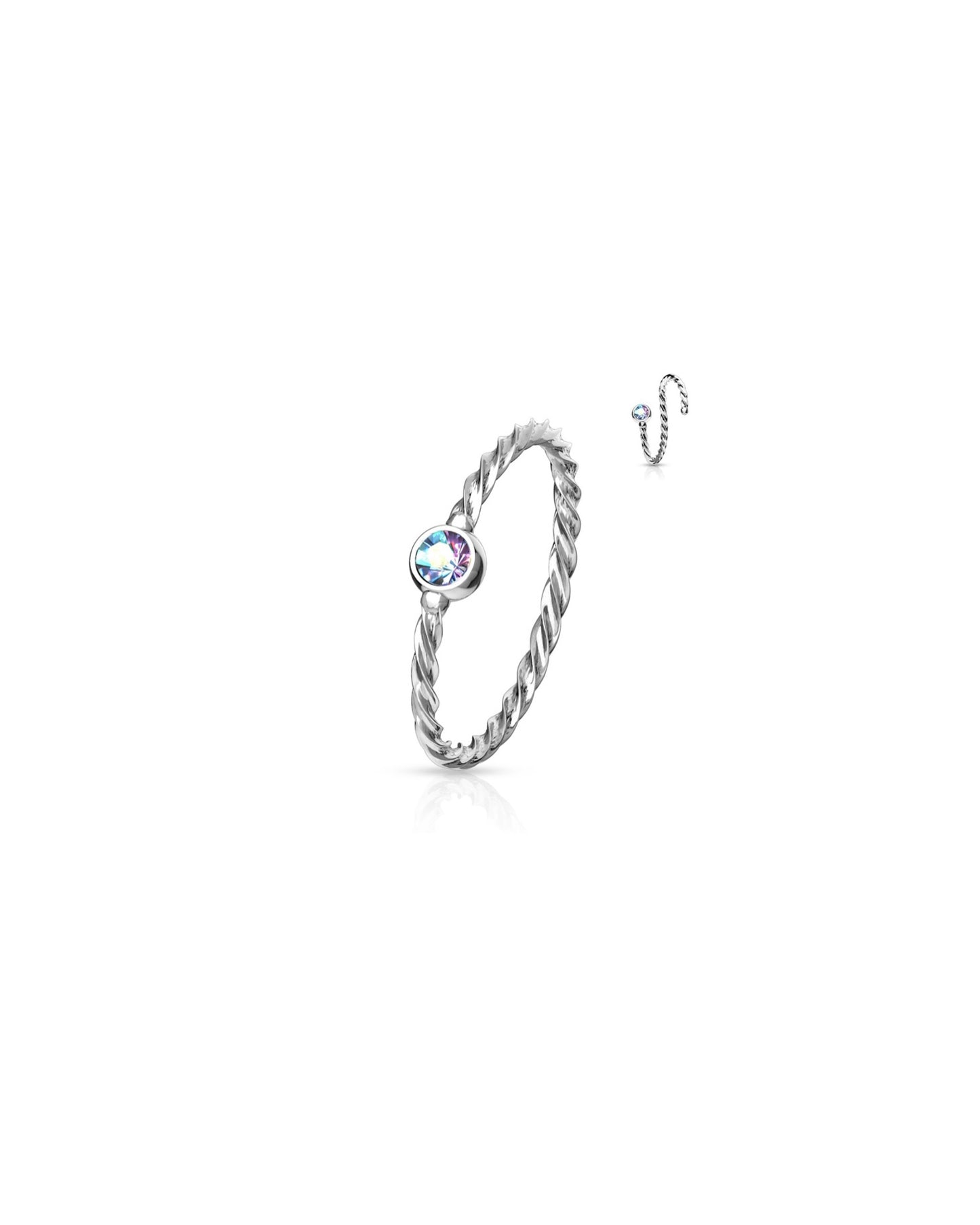 Crystal Set Twisted Rope Bendable Nose Hoop.