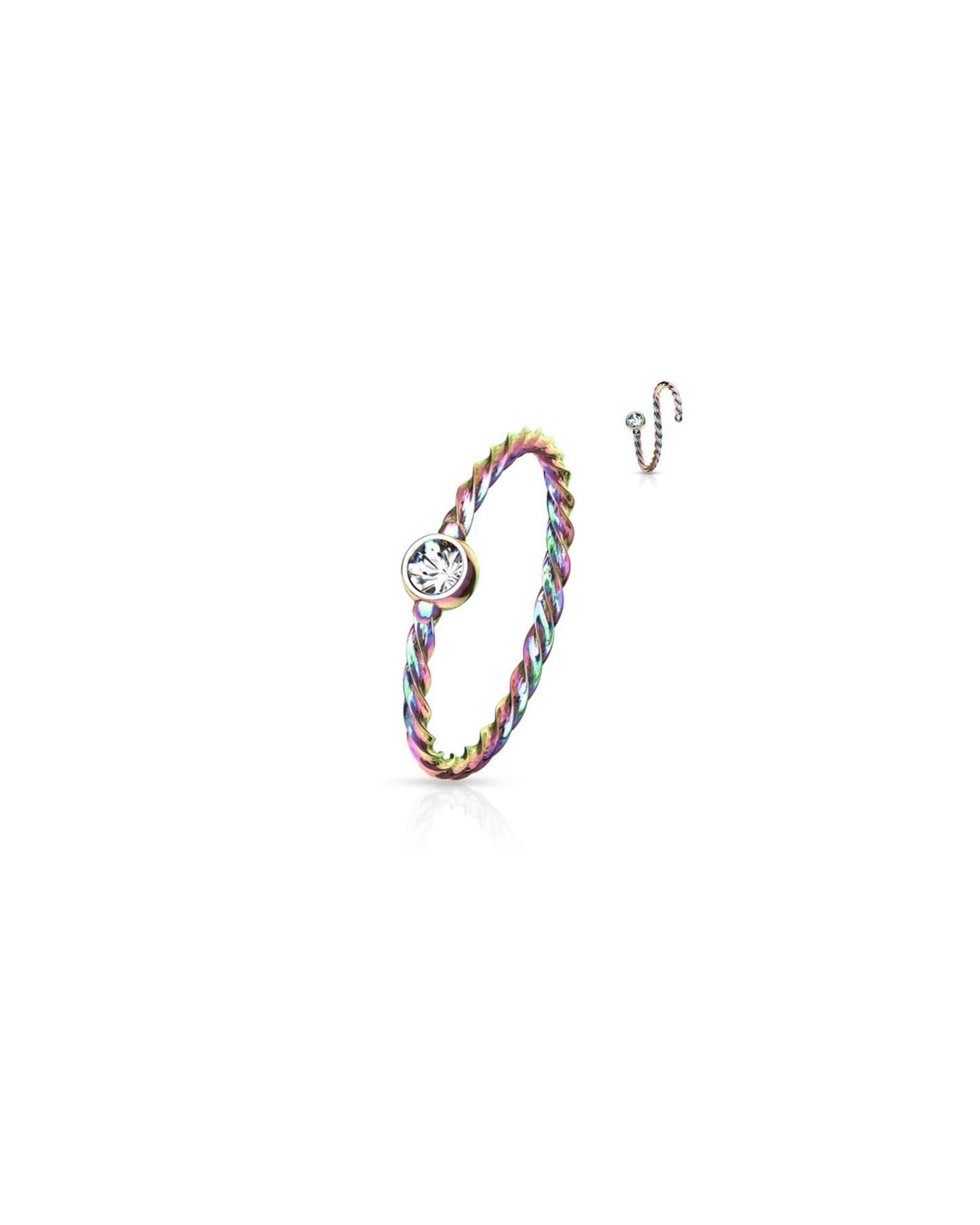 Crystal Set Twisted Rope Bendable Nose Hoop.