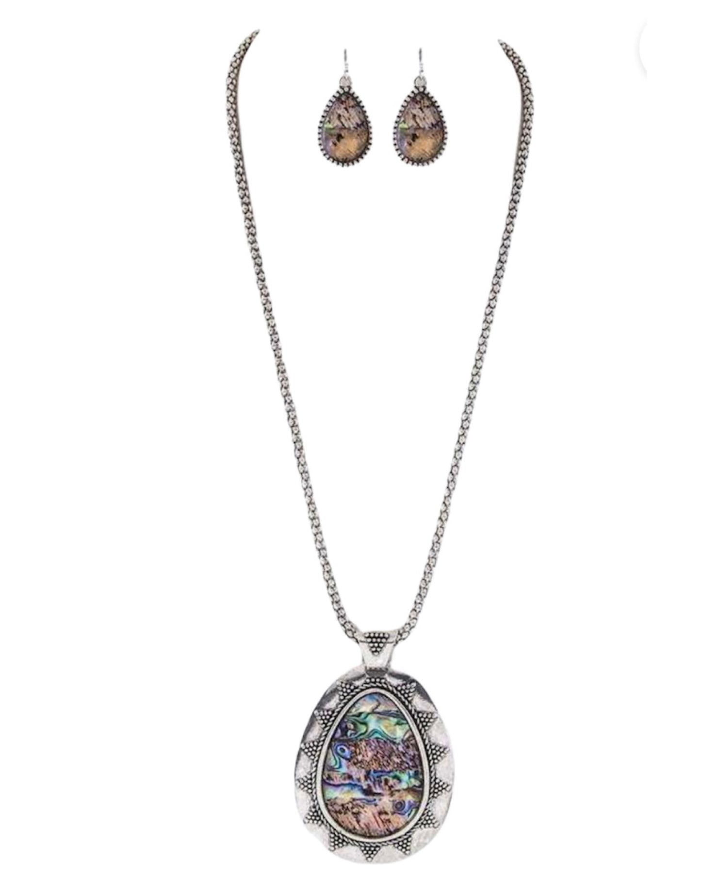 Pave Stone Teardrop Pendant Necklace Set